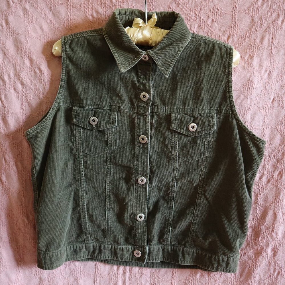 Olive Green Corduroy Cropped Button Up Vest